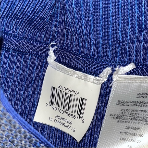 Herve Leger Sequin Bandage Katherine Blue Rayon Dress / Size Small - Picture 8 of 9